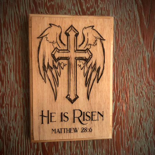 He is Risen Sign - Laser Burned Wood