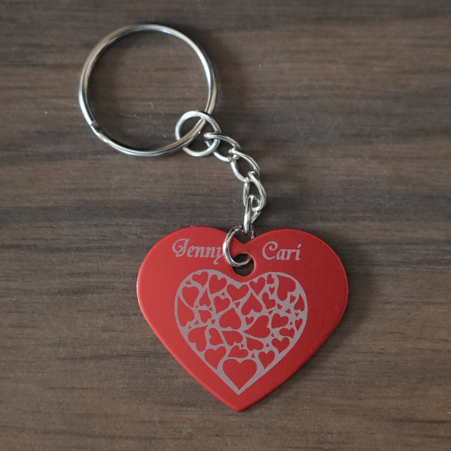 Keychain – Aluminum Red Heart – Custom Engraved
